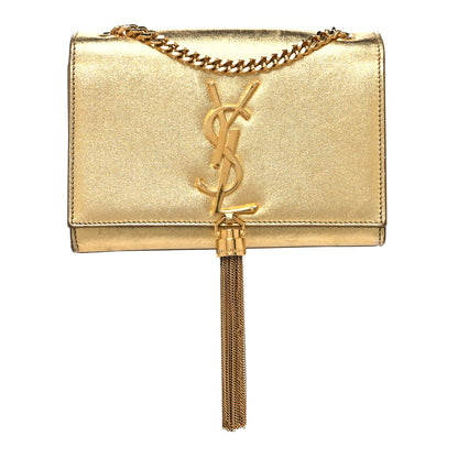 Saint Laurent Metallic Calfskin Small Classic Monogram Kate Tassel Satchel Gold 1 of 12