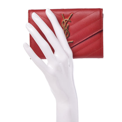 Saint Laurent Grain De Poudre Matelasse Chevron Small Monogram Envelope Wallet New Red 2 of 7