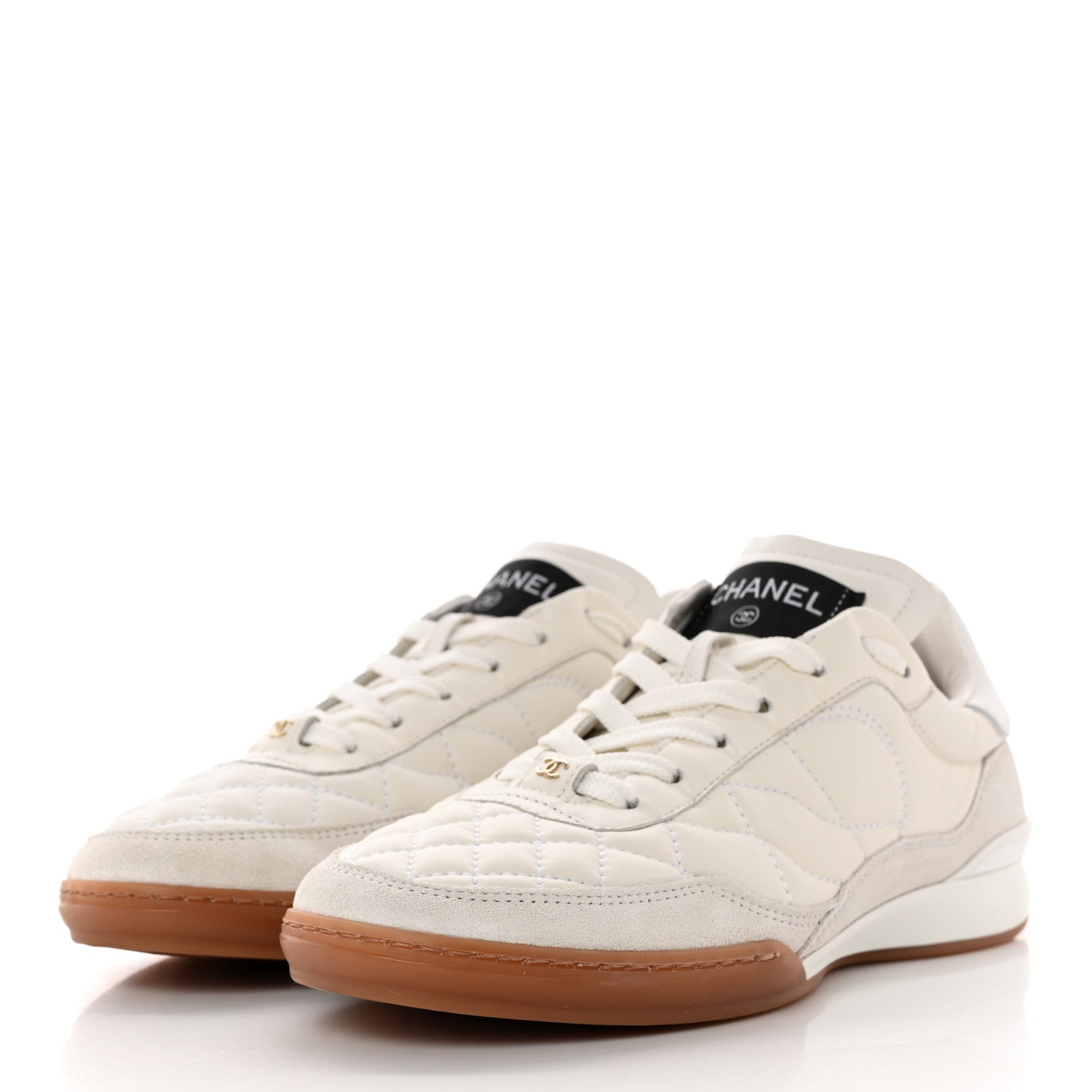 Chanel Suede Calfskin Quilted Sneakers 36.5 White 3 of 9