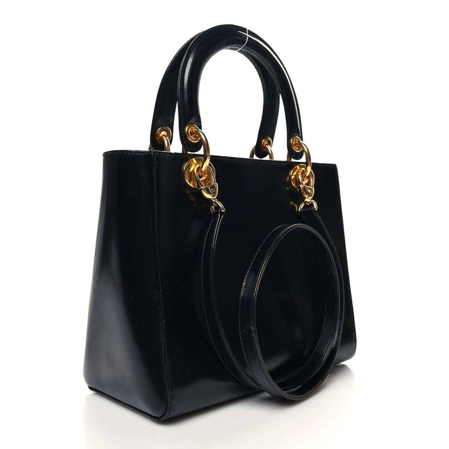 Glazed Calfskin Medium Lady Dior Black