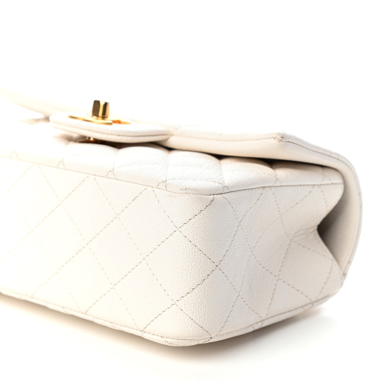 Caviar Quilted Mini Top Handle Rectangular Flap White