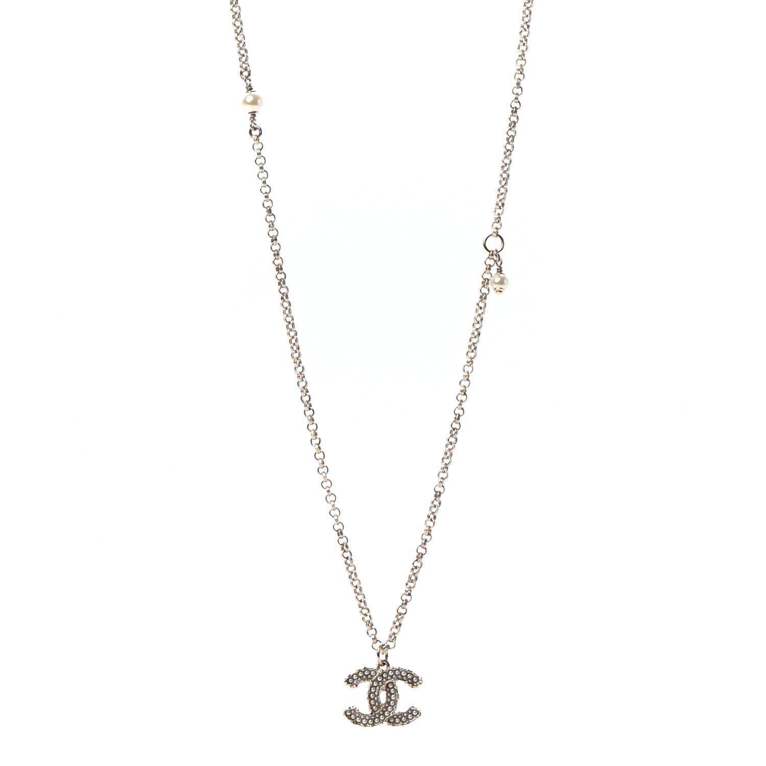 Chanel Pearl CC Pendant Necklace Golden Pearly White 1 of 5