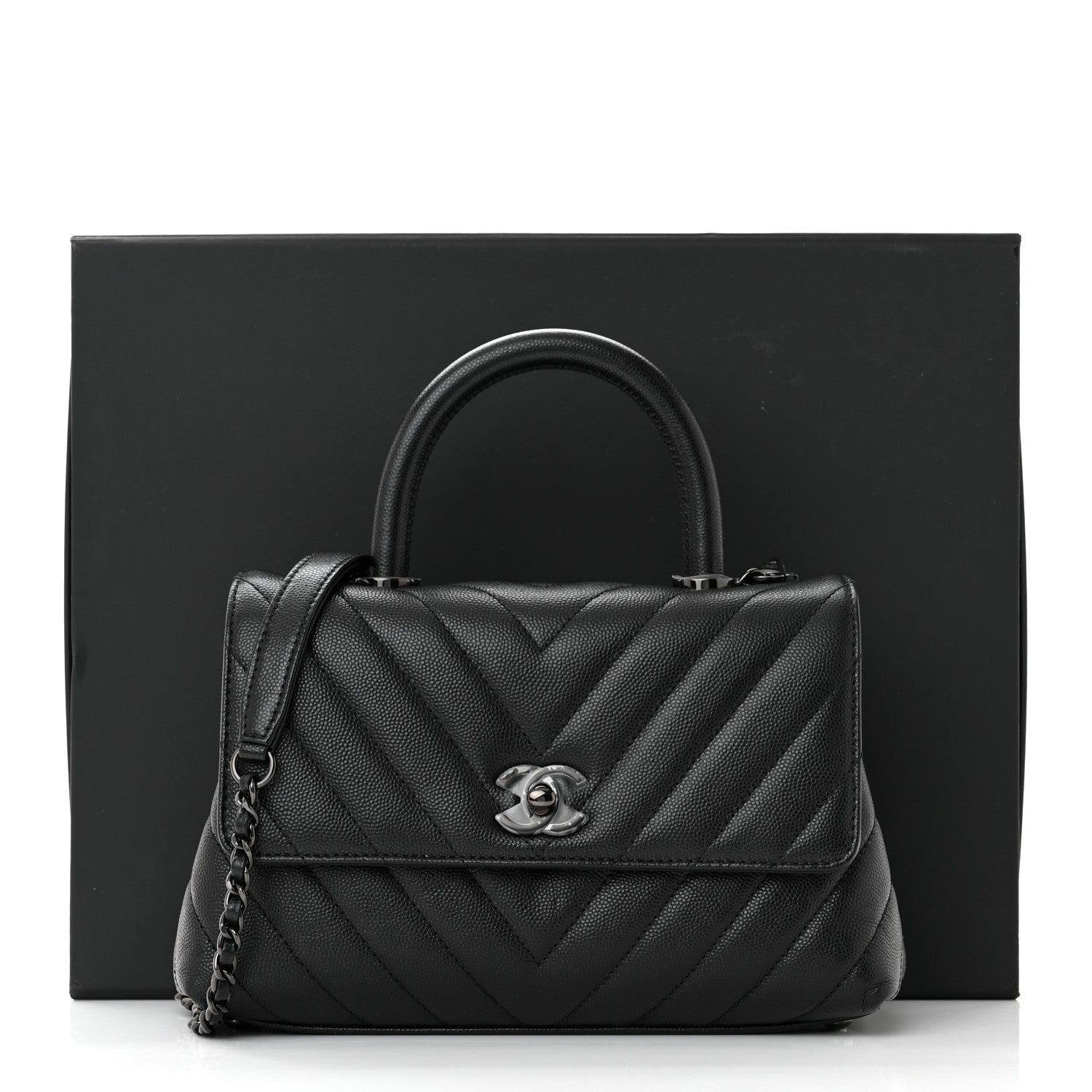 Chanel Caviar Chevron Quilted Mini Coco Handle Flap So Black 11 of 11