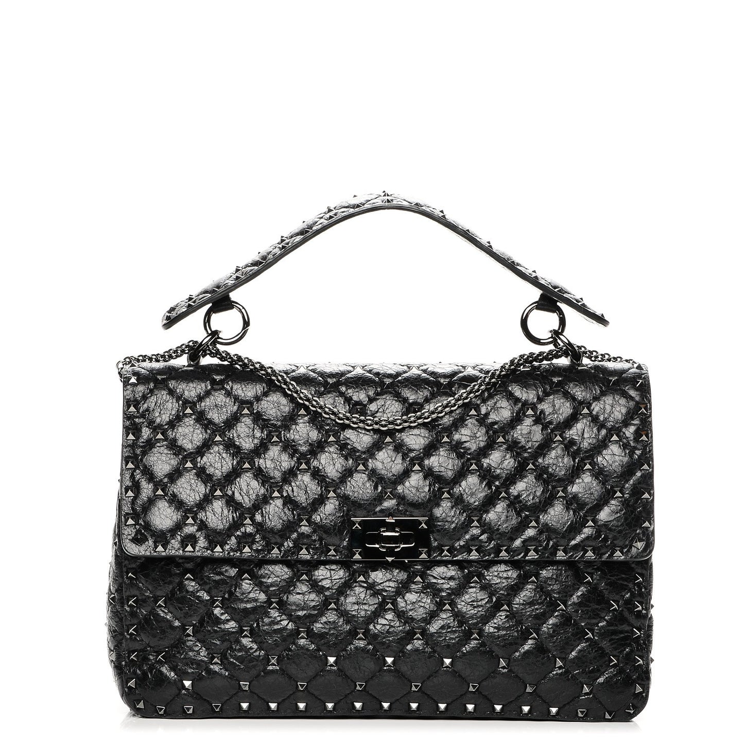 Lambskin Large Rockstud Spike Shoulder Bag Black