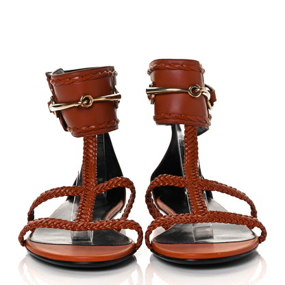 Gucci Calfskin Braided Horsebit Sandals 39.5 Cognac 2 of 8