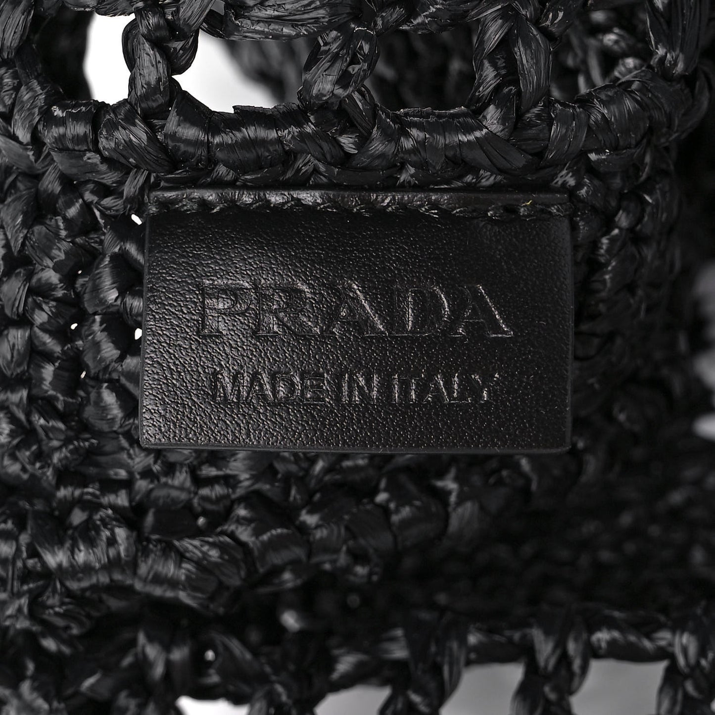 Yarn Raffia Effect Crochet Logo Embroidered Tote Bag Black
