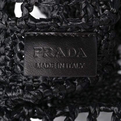 Prada Yarn Raffia Effect Crochet Logo Embroidered Tote Bag Black 6 of 9