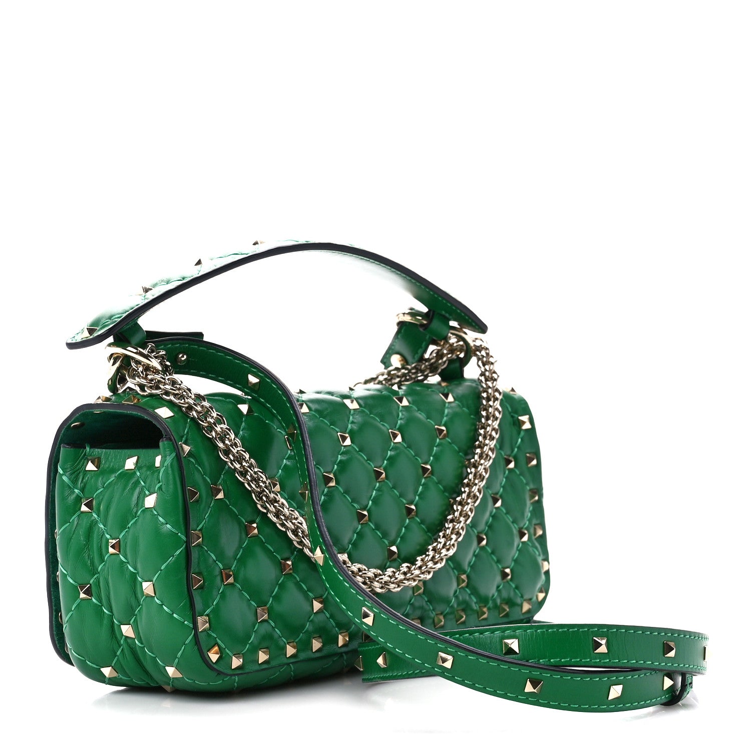 Valentino Garavani Calfskin Rockstud Spike Convertible Shoulder Bag Gea Green 3 of 13