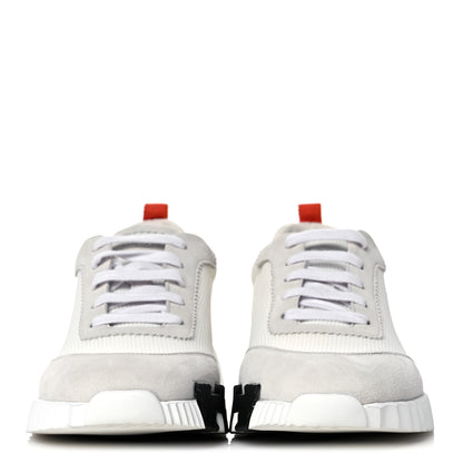 Hermes Technical Canvas Suede Goatskin Bouncing Sneakers 40 White Orange 2 of 9