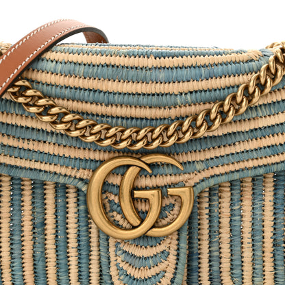 Gucci Raffia Woven Small GG Marmont Shoulder Bag Natural Light Blue 8 of 11