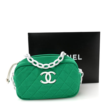 Chanel Mesh Fabric Quilted Camera Bag Green White 11 of 11