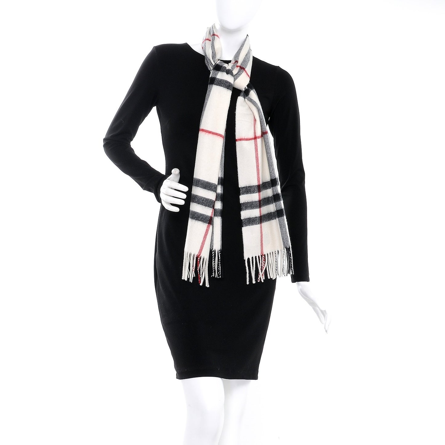 Cashmere Giant Check Fringe Scarf Stone