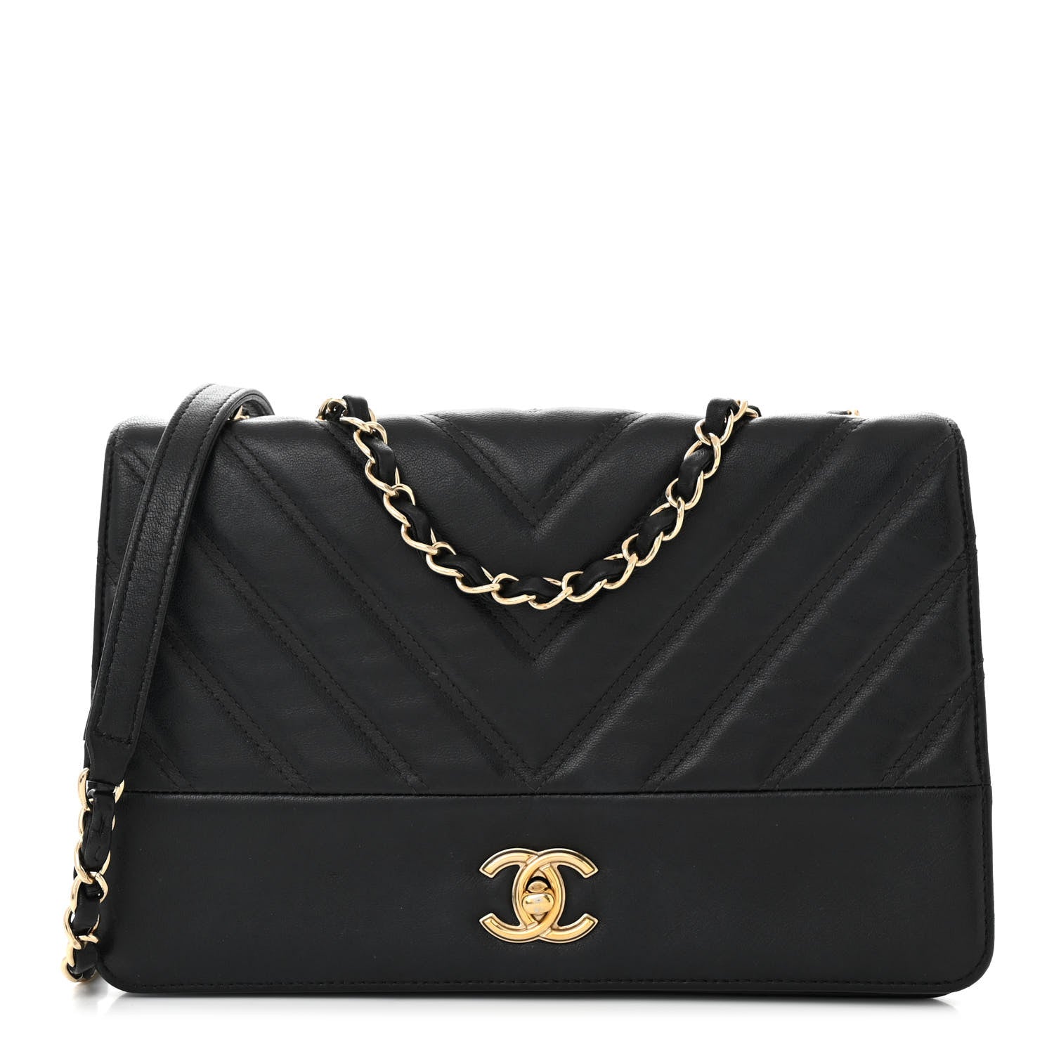 Chanel Calfskin Chevron Quilted Flap Black 1 of 10