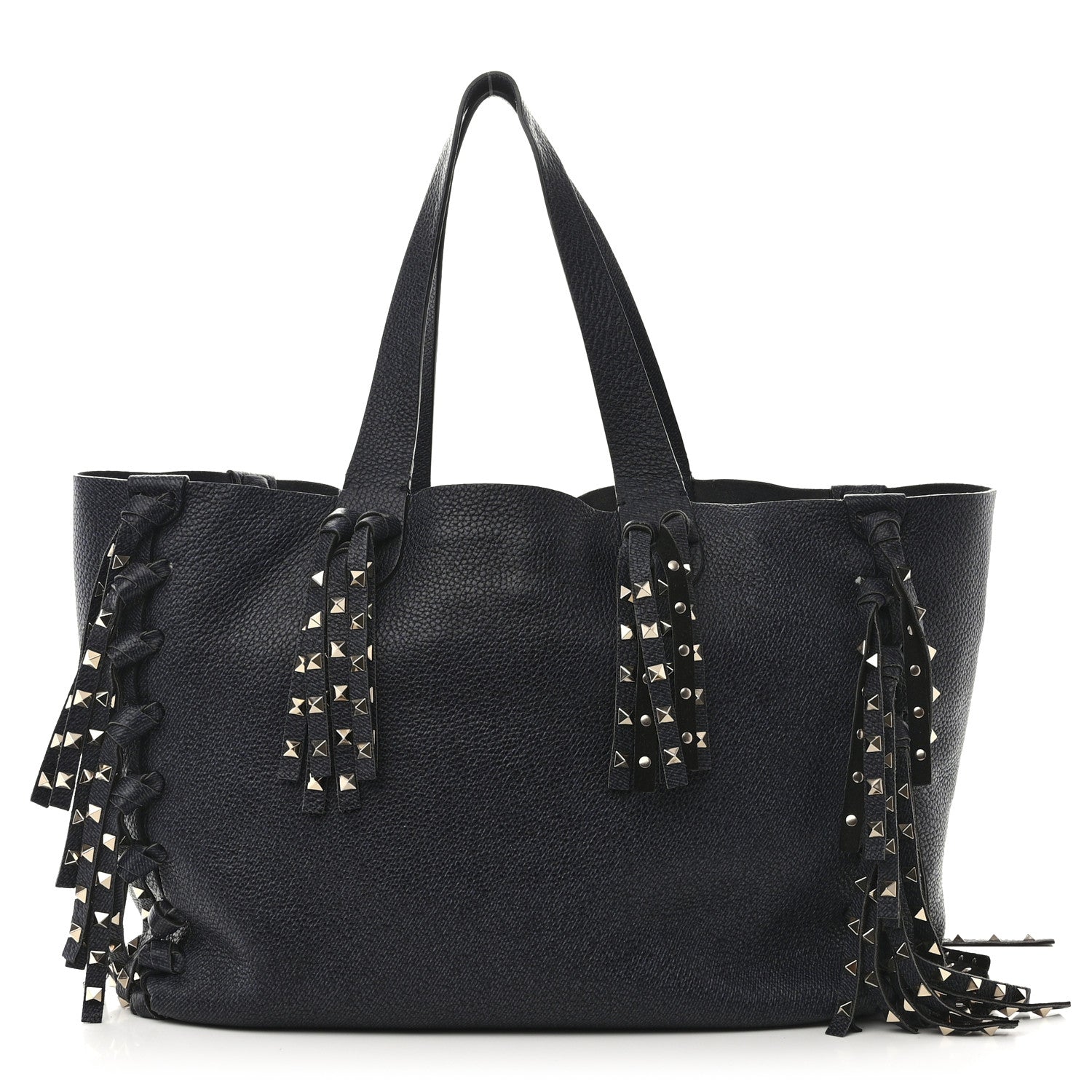Valentino Garavani Grained Calfskin Rockstud C-Rockee Fringe Tote Deep Denim 1 of 9