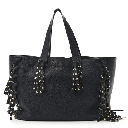 Valentino Garavani Grained Calfskin Rockstud C-Rockee Fringe Tote Deep Denim 1 of 9