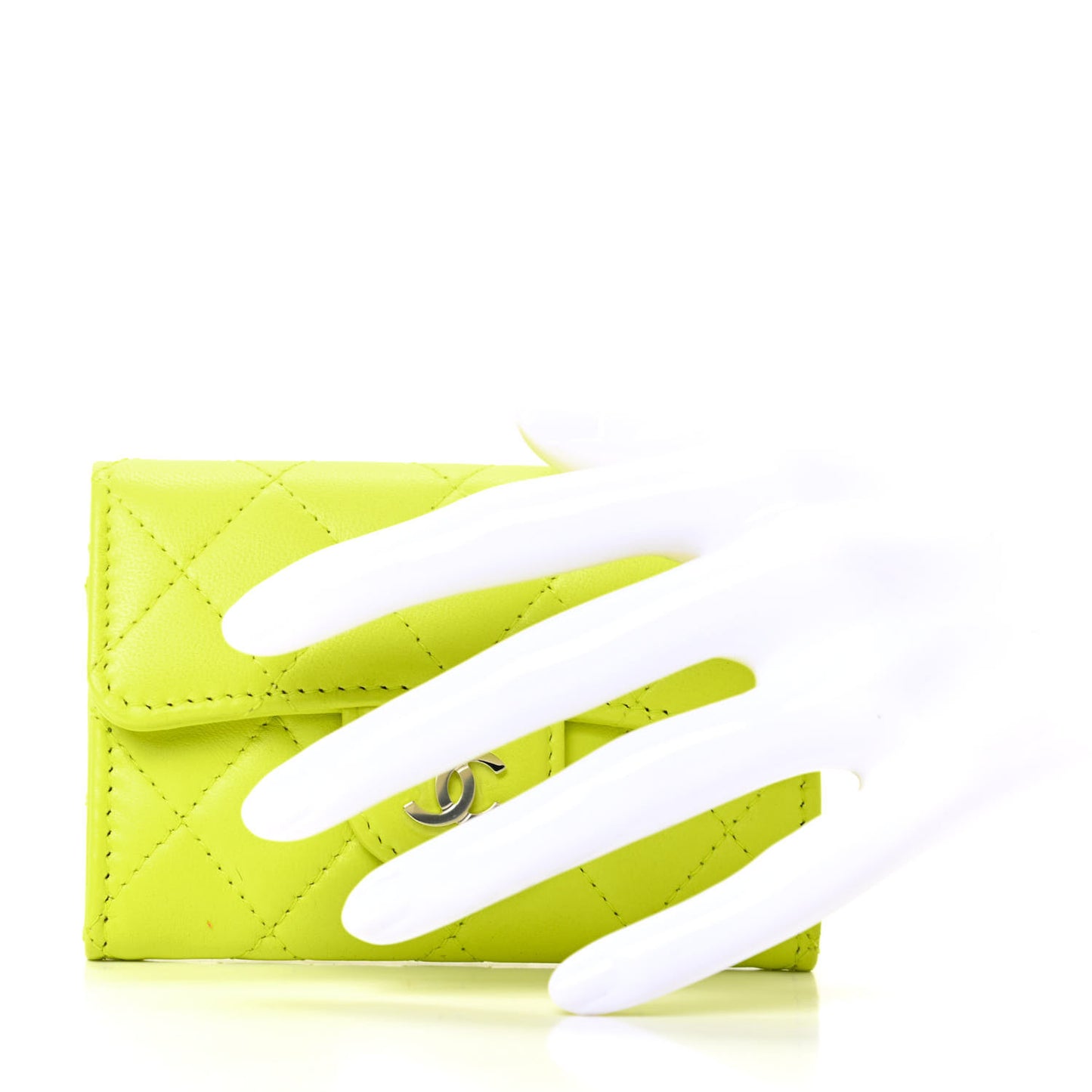 Lambskin Quilted Flap Card Holder Wallet Yellow