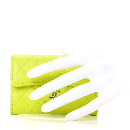 Chanel Lambskin Quilted Flap Card Holder Wallet Yellow 2 of 9