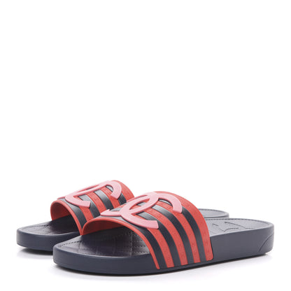Chanel Rubber CC Flat Slide Sandals 39 Pink Red 4 of 9