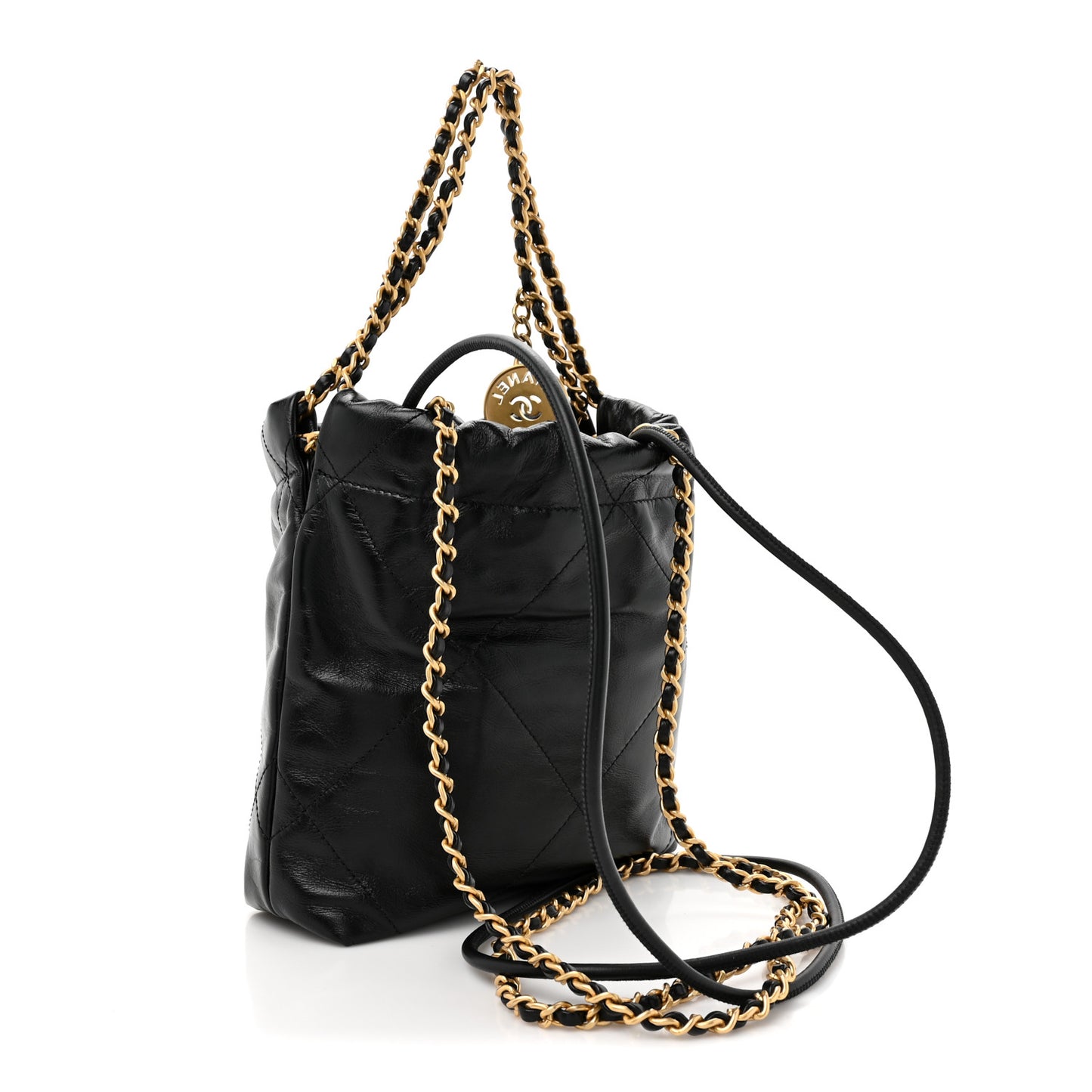 Shiny Calfskin Quilted Mini Chanel 22 Black