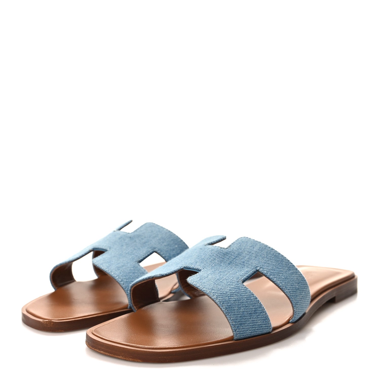 Hermes Denim Canvas Oran Sandals 39.5 Bleu Clair 3 of 8