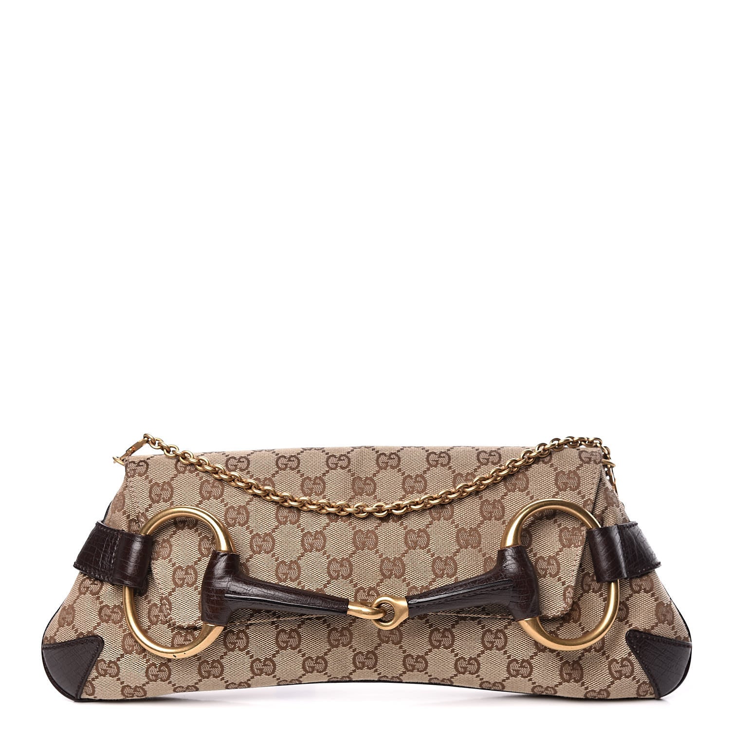 Gucci Monogram Horsebit Clutch Dark Brown 1 of 11