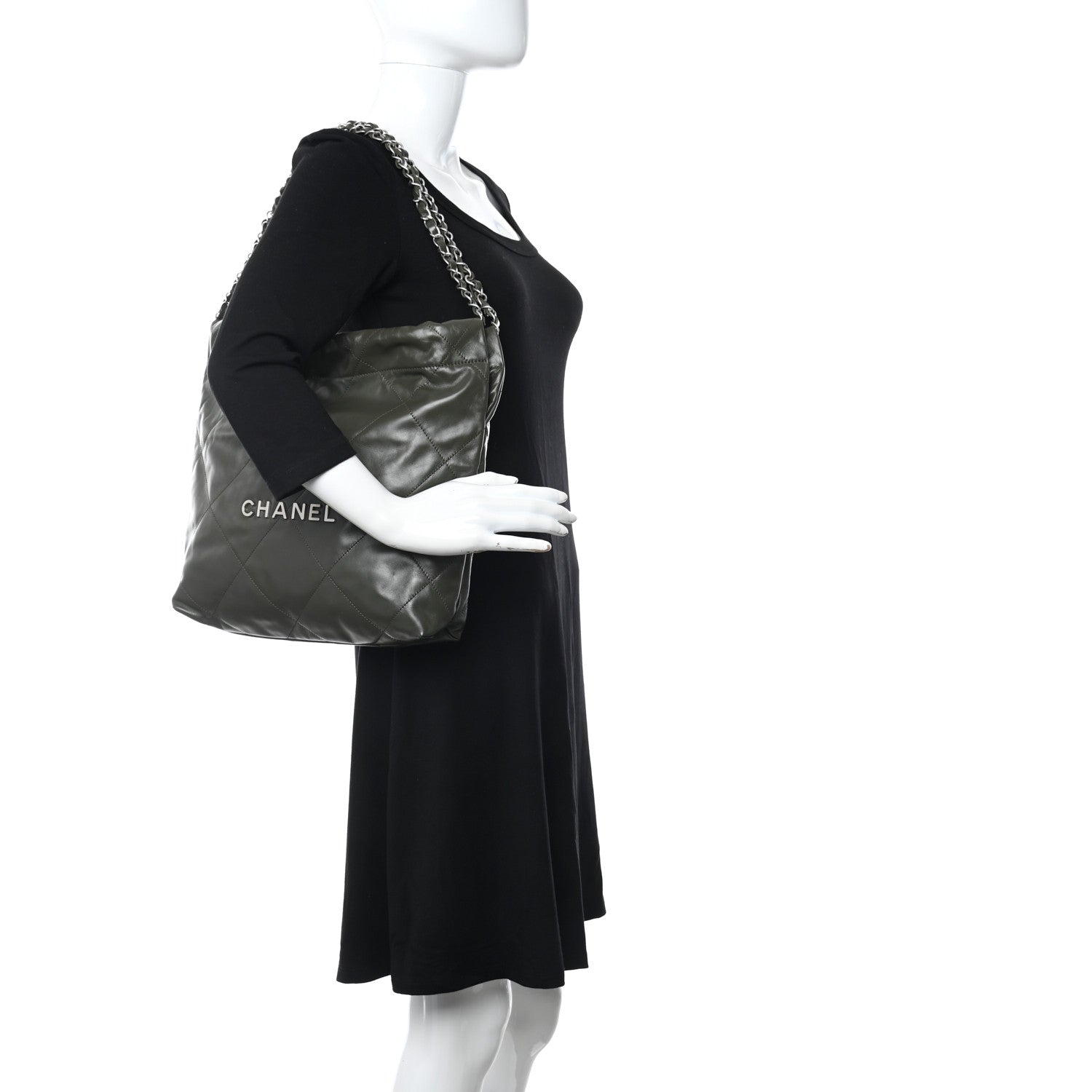 Chanel Shiny Calfskin Quilted Small Chanel 22 Khaki 2 of 10