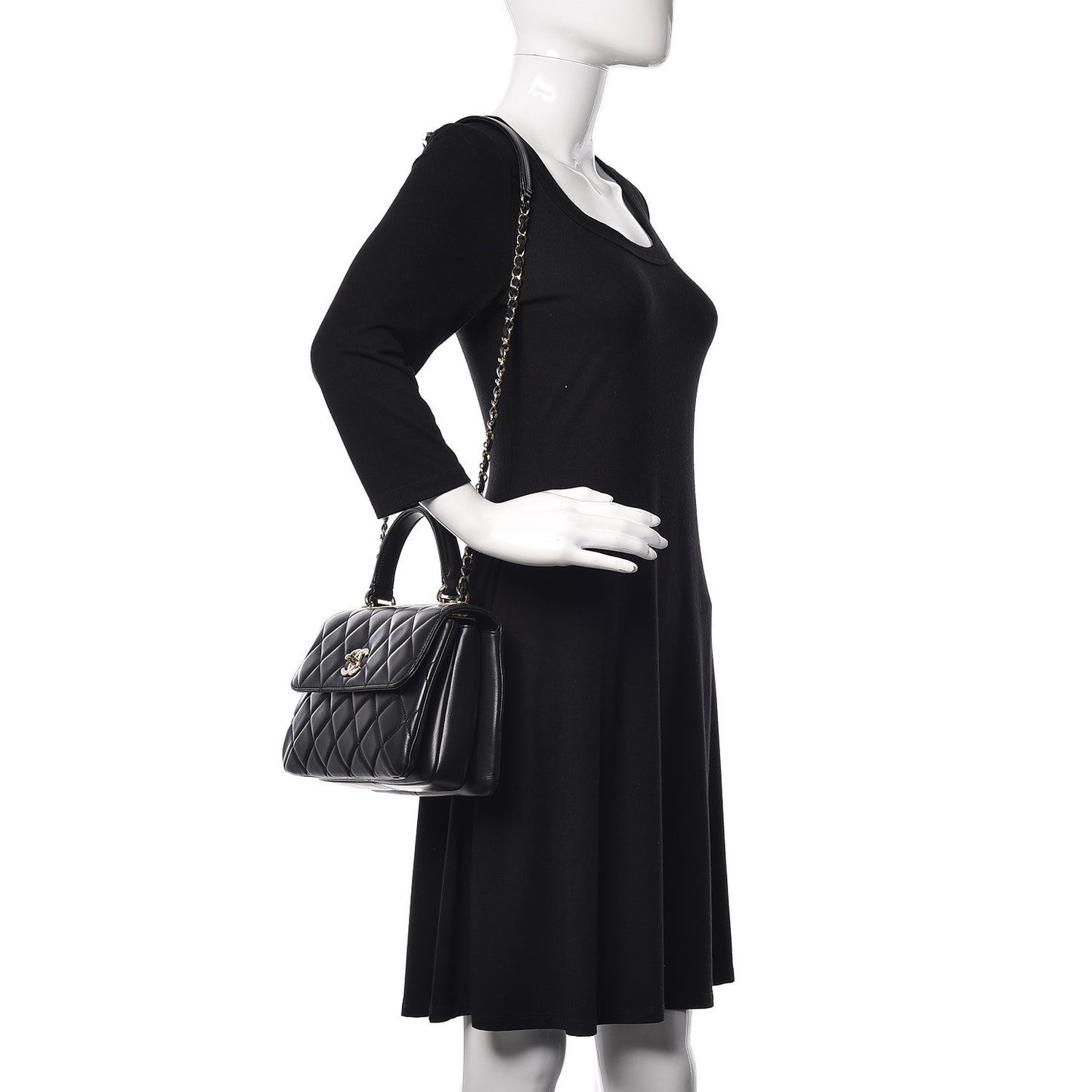 Lambskin Quilted Small Trendy CC Dual Handle Flap Bag Black