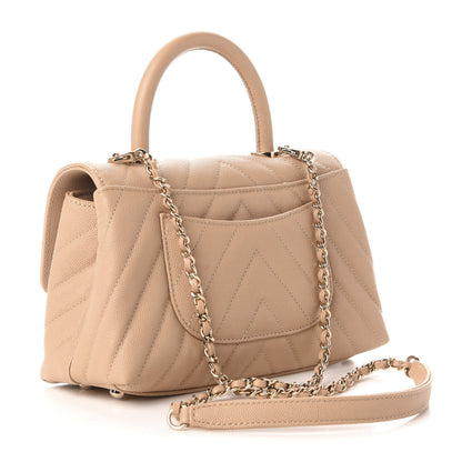 Chanel Caviar Chevron Quilted Mini Coco Handle Flap Beige 3 of 10