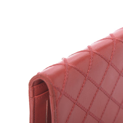 Chanel Lambskin Double Stitch Quilted Yen Wallet Red 11 of 13