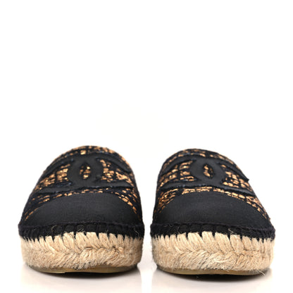 Chanel Metallic Tweed Grosgrain CC Espadrilles 36 Black Gold 2 of 8