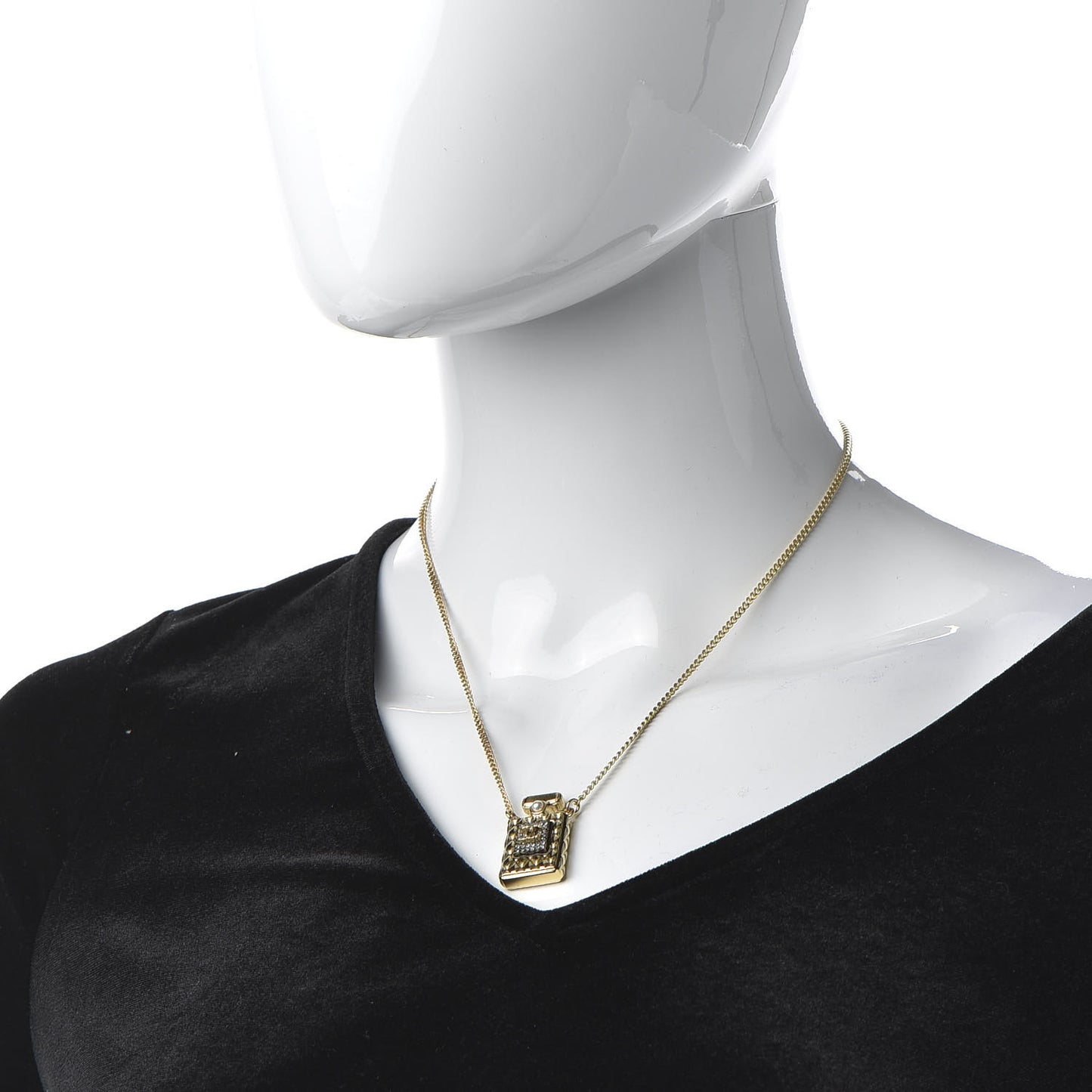 Crystal Pearl Perfume Bottle CC Necklace Gold