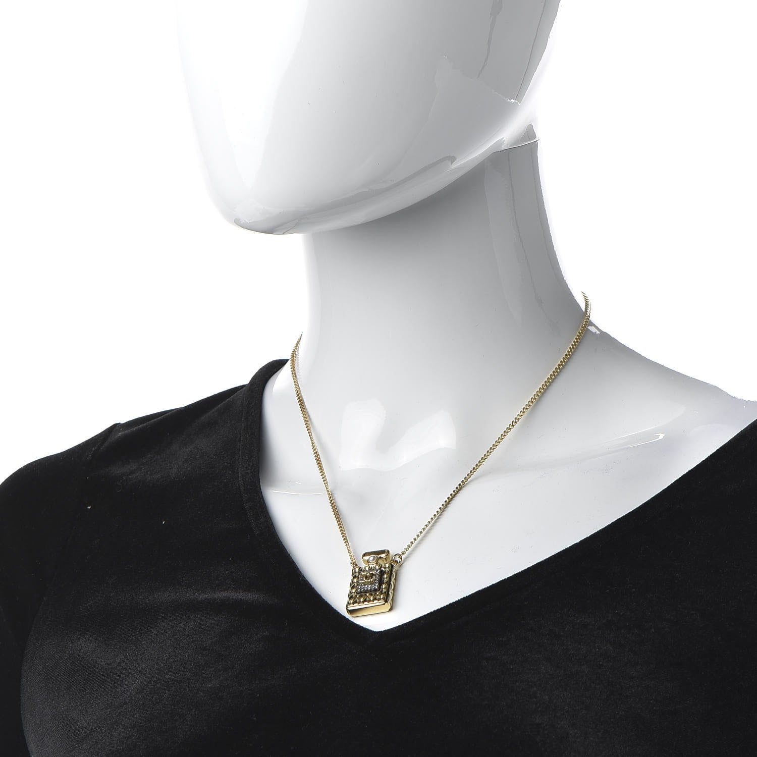 Chanel Crystal Pearl Perfume Bottle CC Necklace Gold 2 of 7