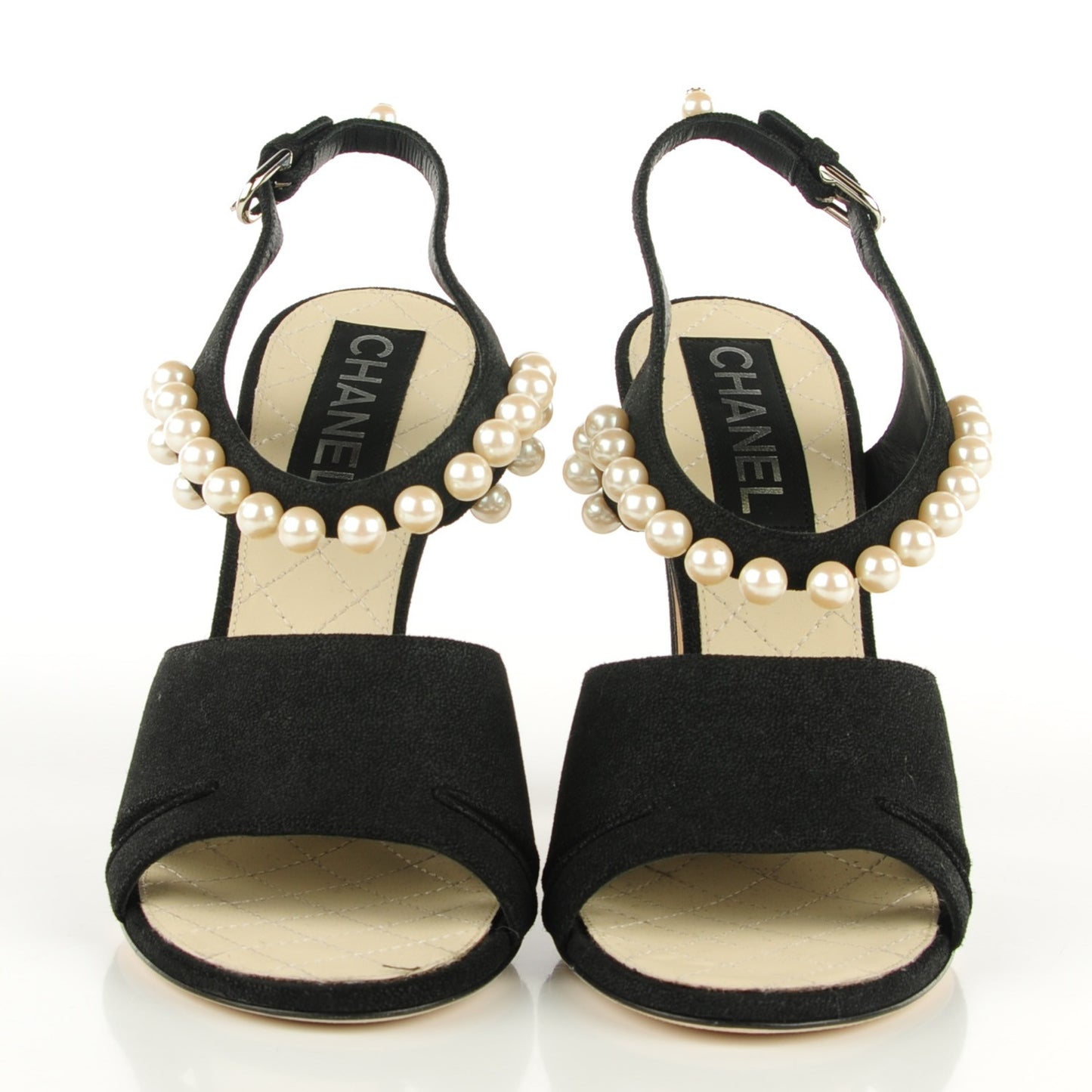 Pearl Trimmed Sandals Heels 38.5 Black