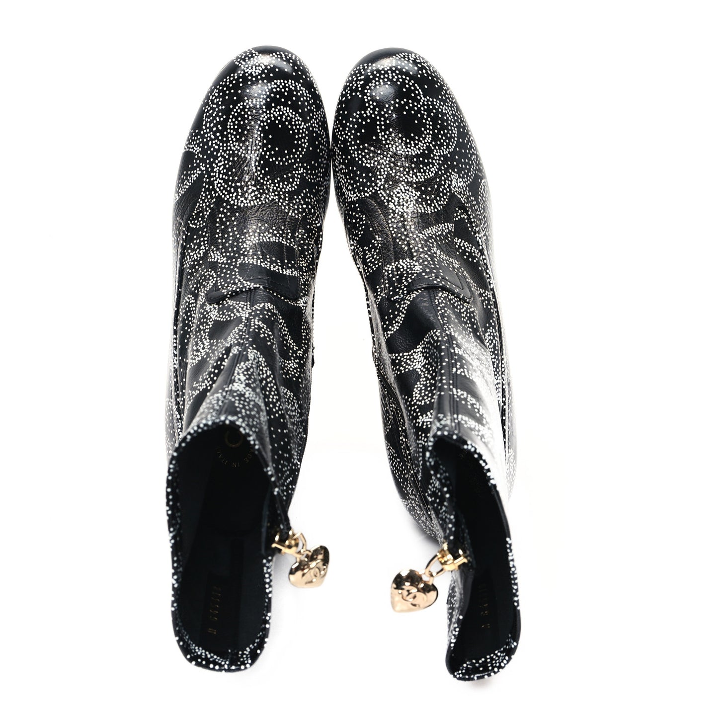 Calfskin Camellia Printed Ankle Boots 38.5 Black White