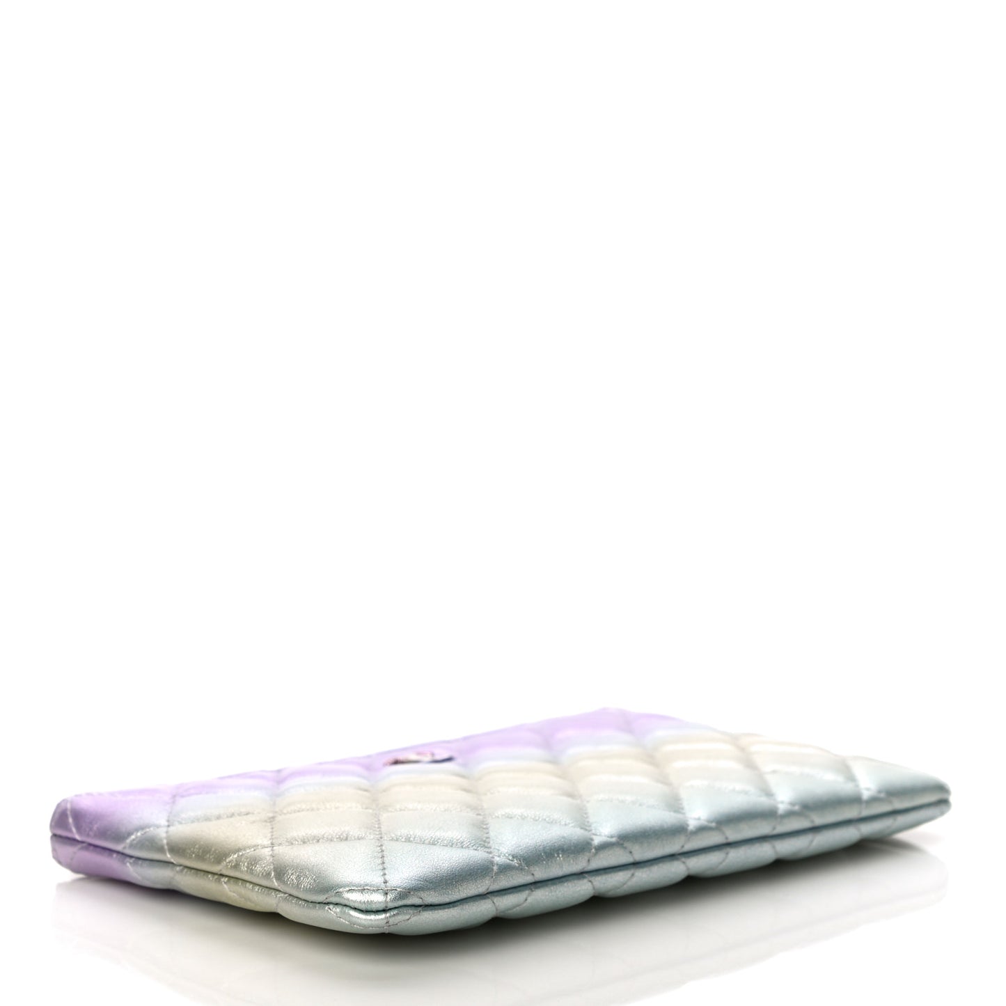 Gradient Metallic Calfskin Quilted Cosmetic Case Silver Blue Yellow Purple
