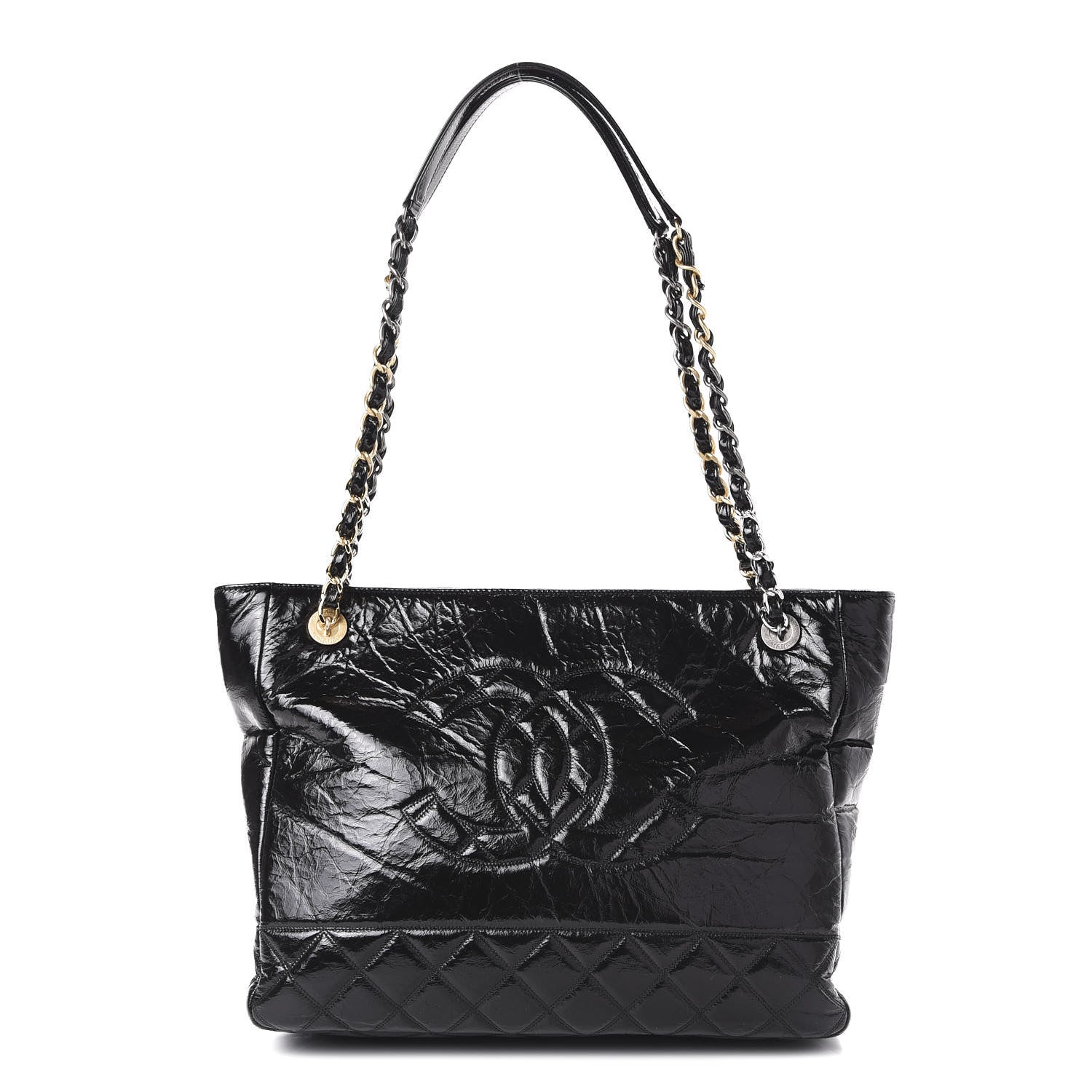 Chanel Shiny Aged Calfskin Quilted Small Shopping Bag Black 1 of 10