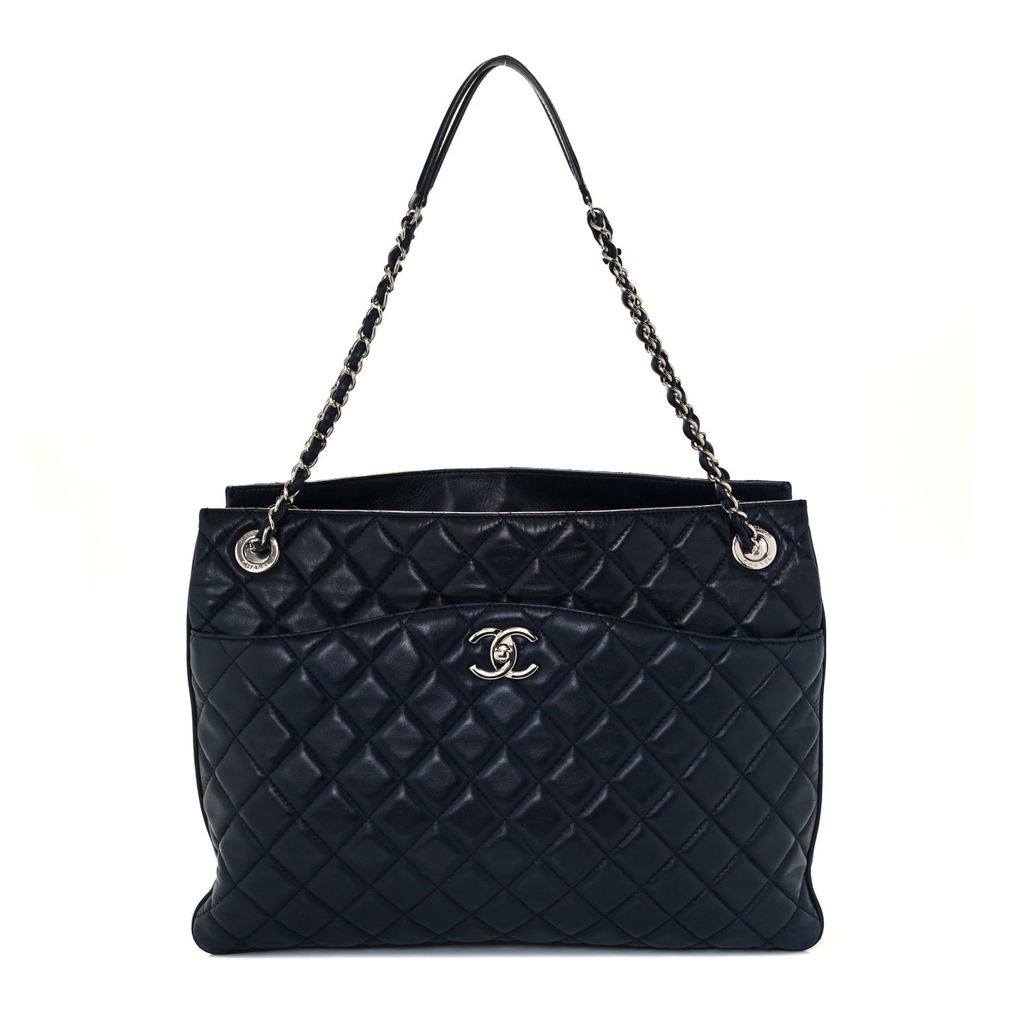 Lambskin Quilted Accordion Shopping Tote Navy