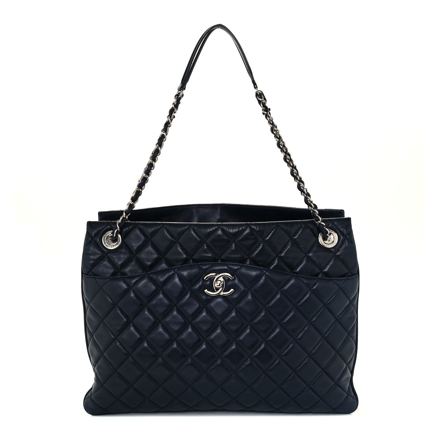 Chanel Lambskin Quilted Accordion Shopping Tote Navy 1 of 11