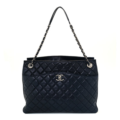Chanel Lambskin Quilted Accordion Shopping Tote Navy 1 of 11
