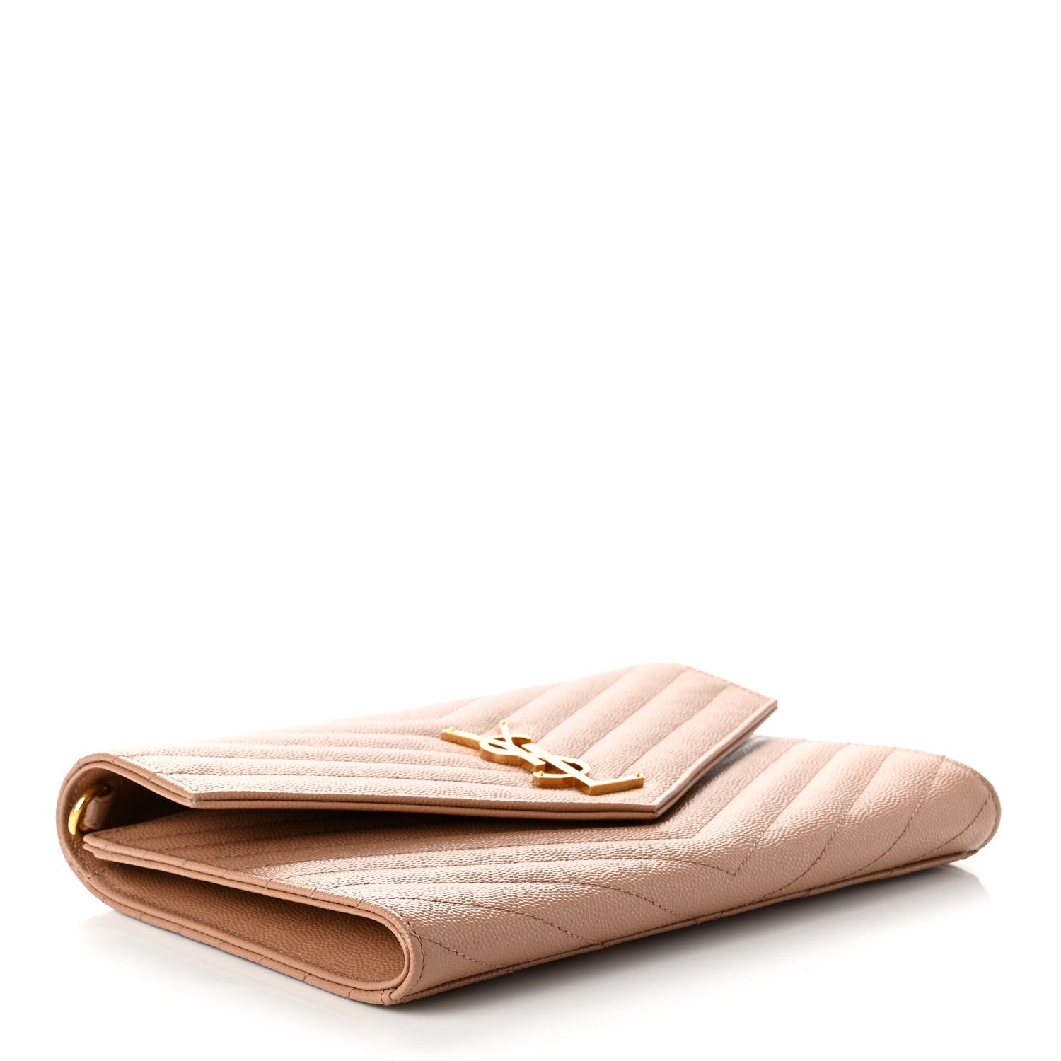Saint Laurent Grain De Poudre Matelasse Chevron Monogram Envelope Clutch Vintage Peach 4 of 7