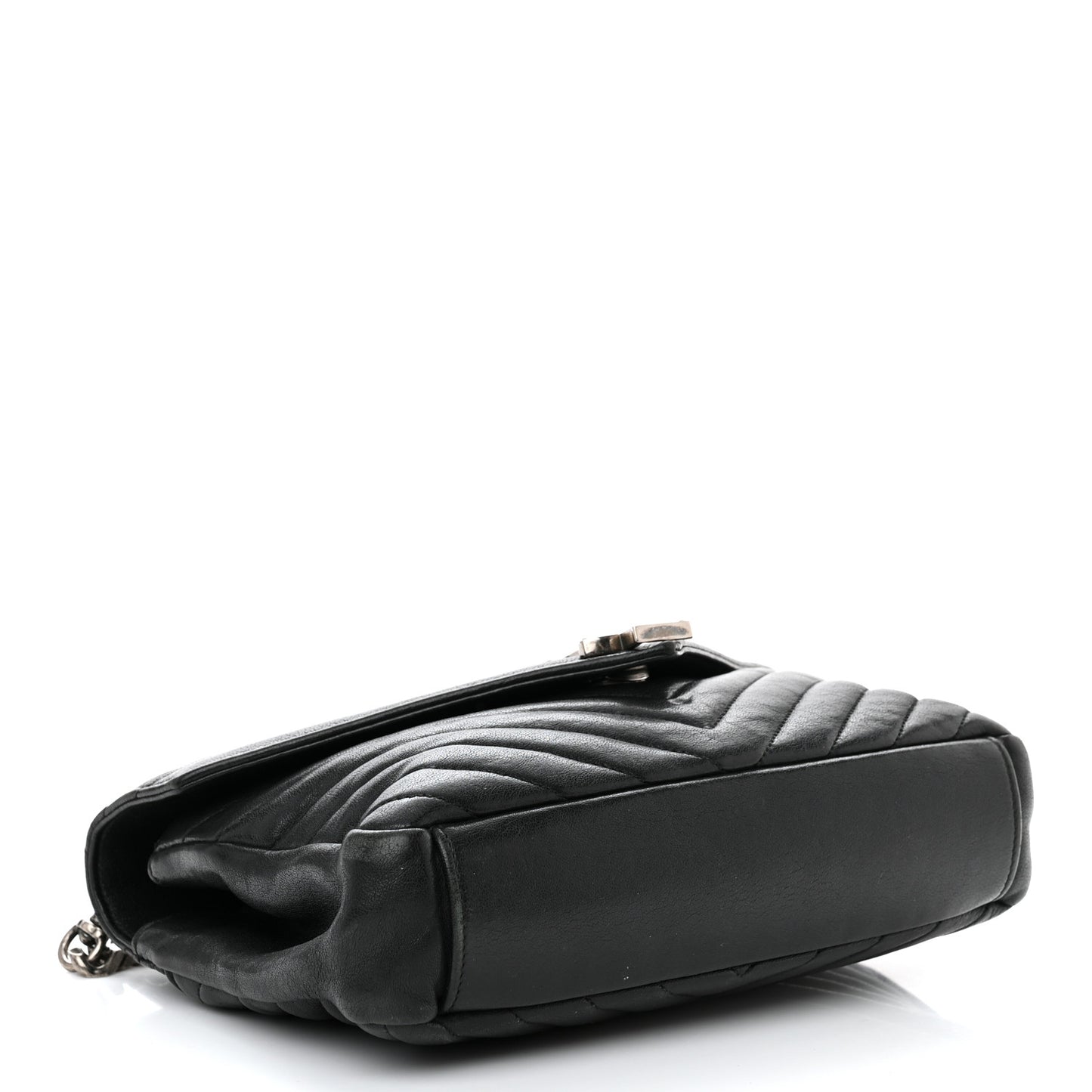Sheepskin Matelasse Chevron Monogram Medium College Bag Black