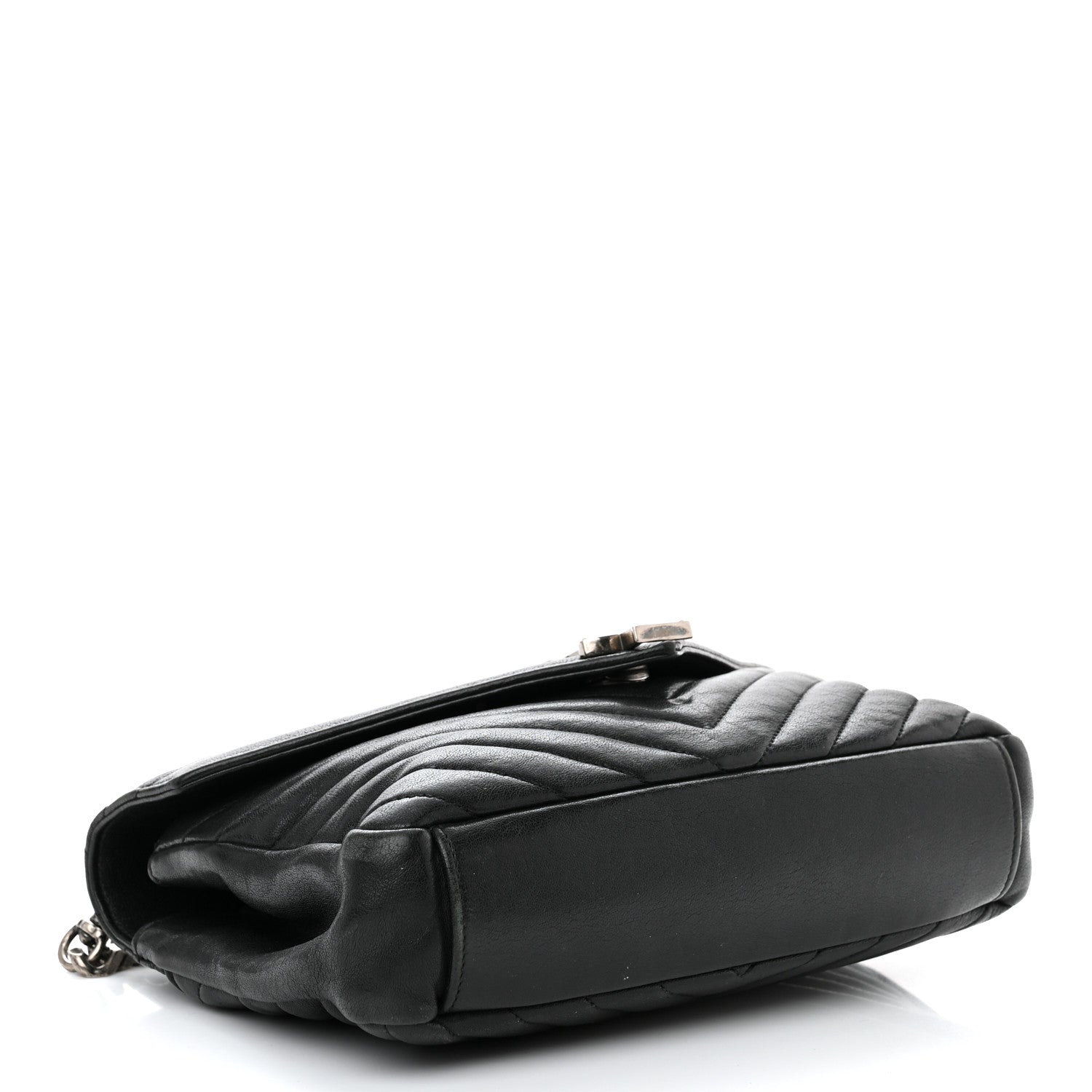 Saint Laurent Sheepskin Matelasse Chevron Monogram Medium College Bag Black 4 of 13