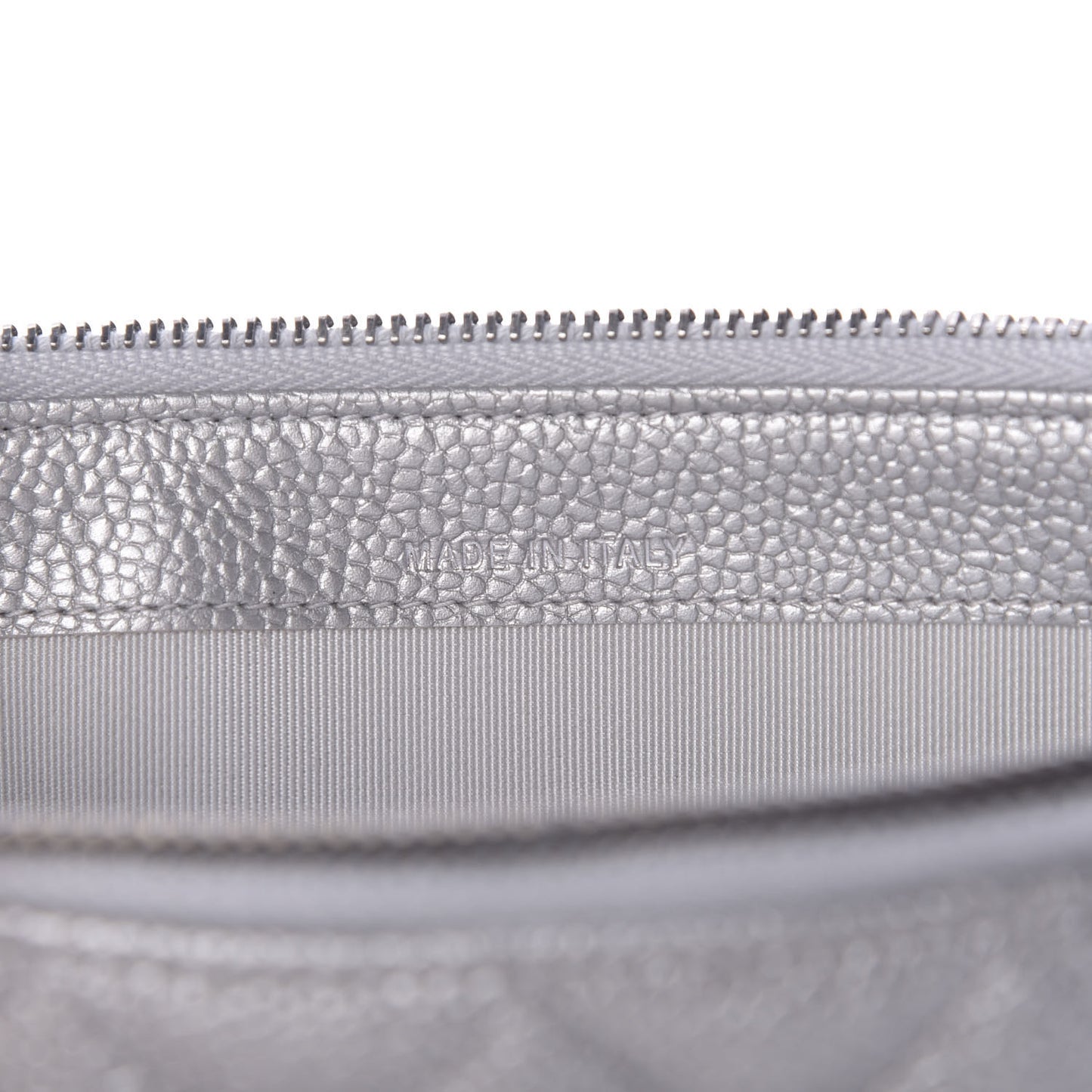 Metallic Caviar Quilted Small Clutch With Chain Silver