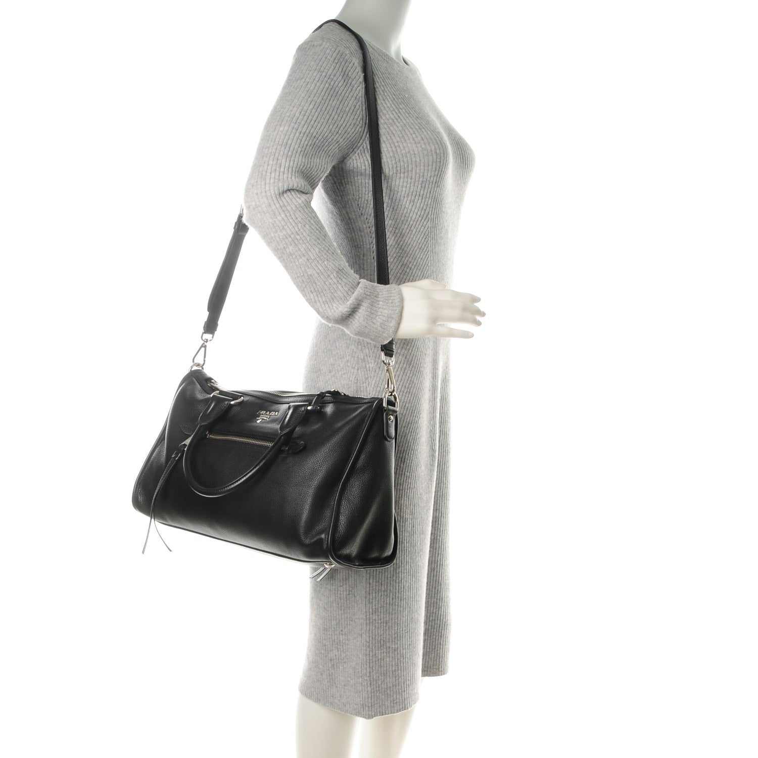 Prada Vitello Phenix Shopping Satchel Black 2 of 8