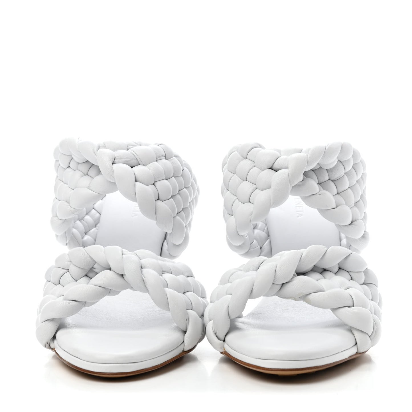 Nappa Twisted Padded Intrecciato Curve Slide Sandals 38 Optic White