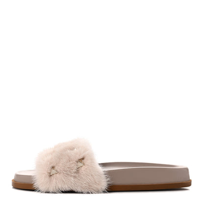Valentino Garavani Mink Fur Rockstud Slide Sandals 37 Vapeur 1 of 8