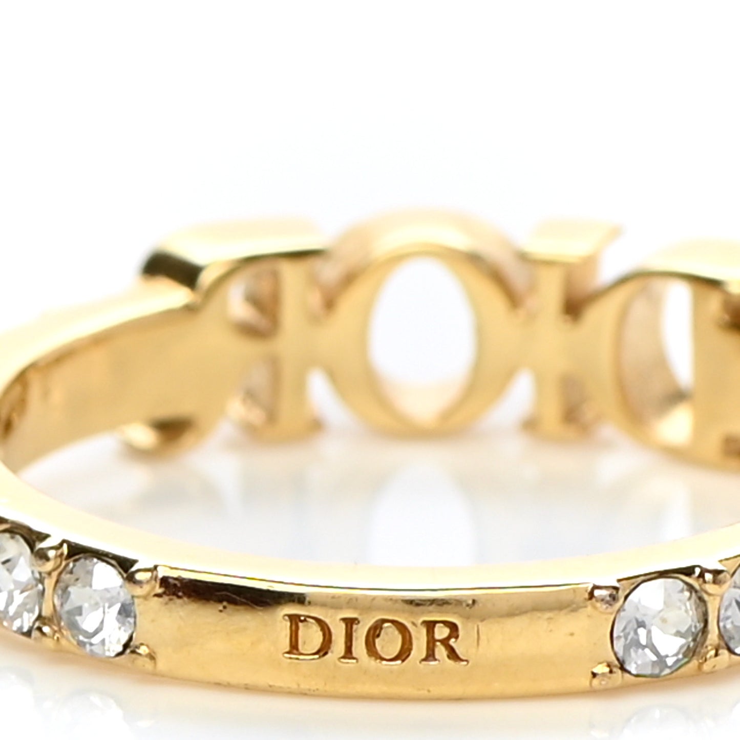 Metal Crystal Logo Ring L Gold