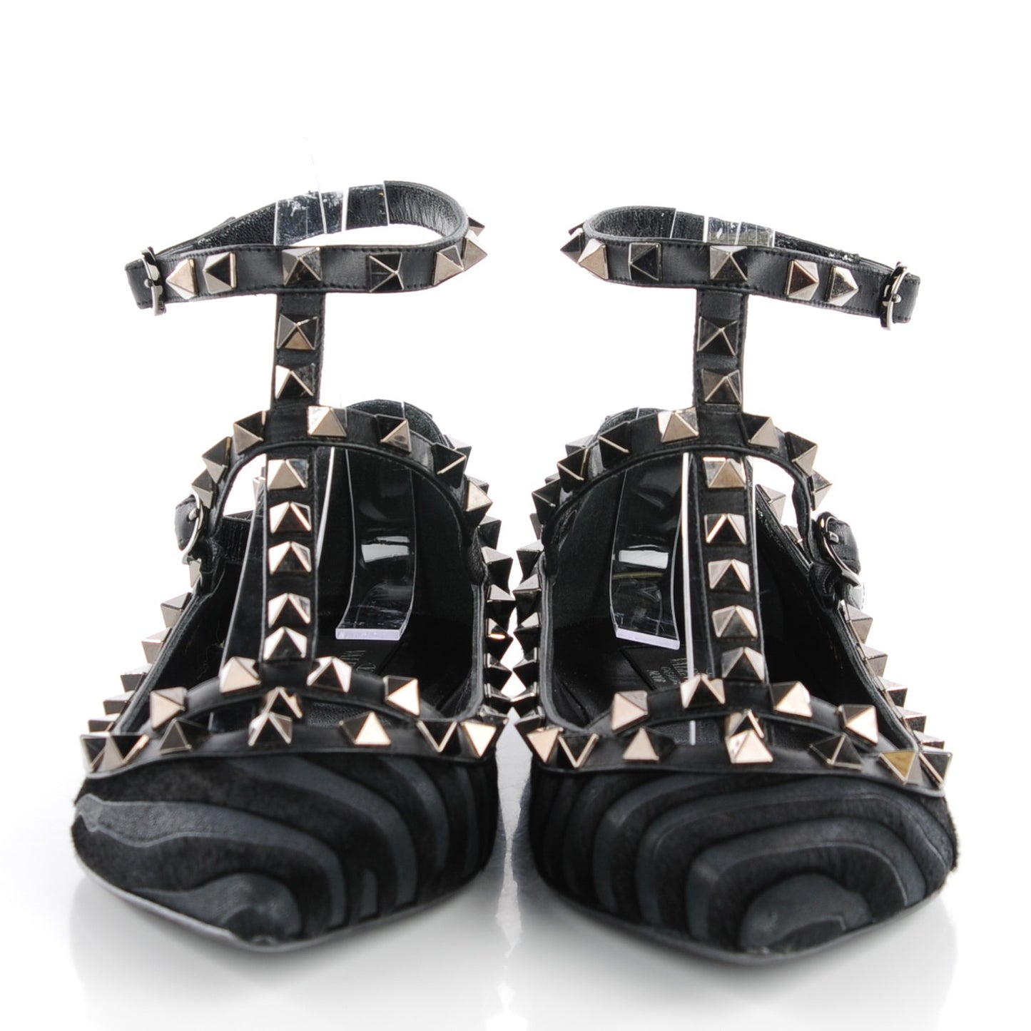 Calf Hair Animal Print Rockstud Cage Ballerina Flats 36.5 Black