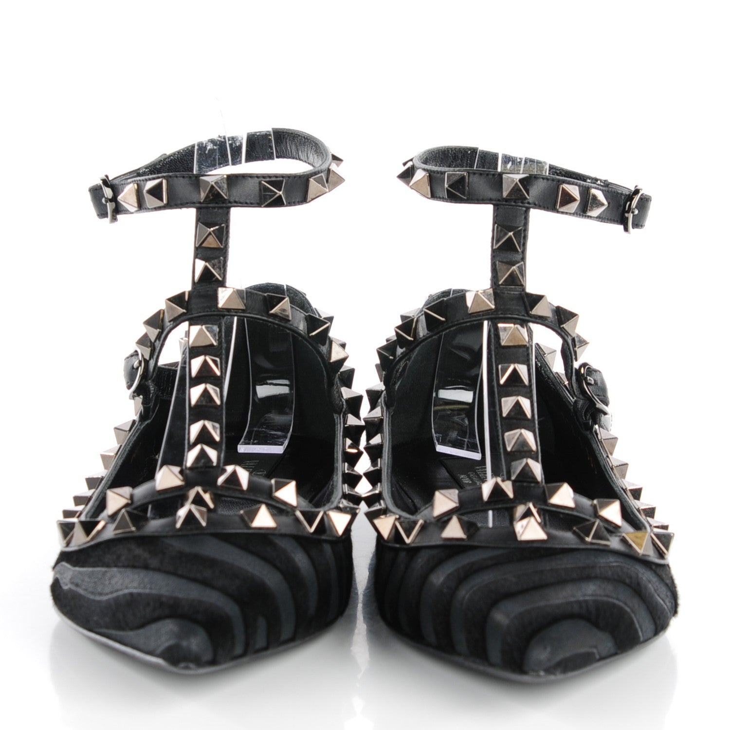Valentino Garavani Calf Hair Animal Print Rockstud Cage Ballerina Flats 36.5 Black 2 of 8