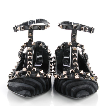 Valentino Garavani Calf Hair Animal Print Rockstud Cage Ballerina Flats 36.5 Black 2 of 8